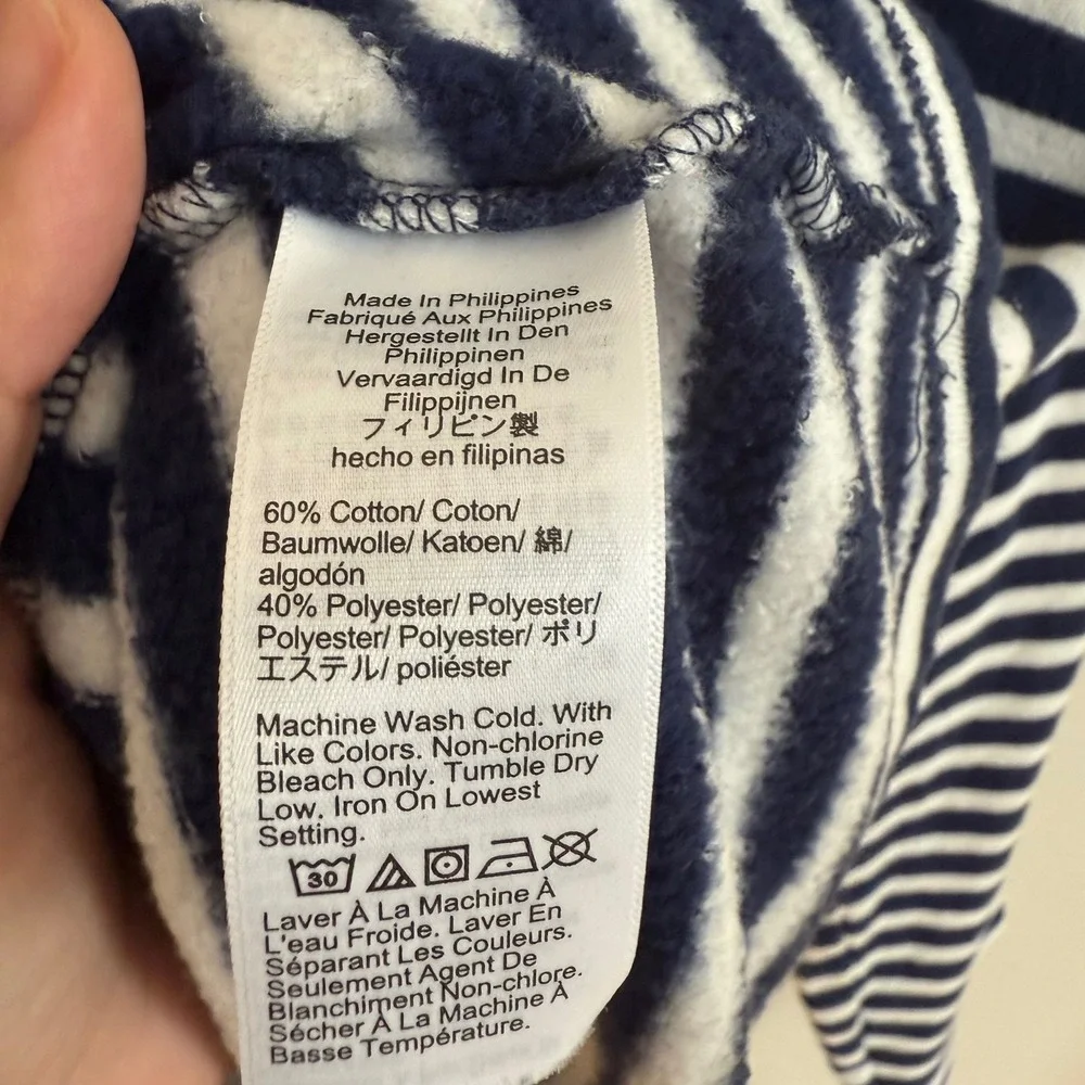 J Crew Striped‎ Quarter Zip Fleece Sweatshirt Navy White XXL Nautical Classic